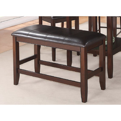 Rectangular Counter Height Bench In Brown With Cozy Faux Leather Upholstered Seat Style Cushioned And Footrest Dark