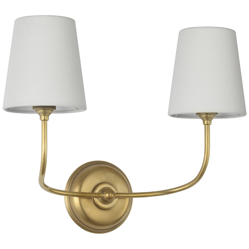 Thomas O'Brien Vendome 16" Cordless Double Sconce with Linen Shades, Hand-Rubbed Antique Brass