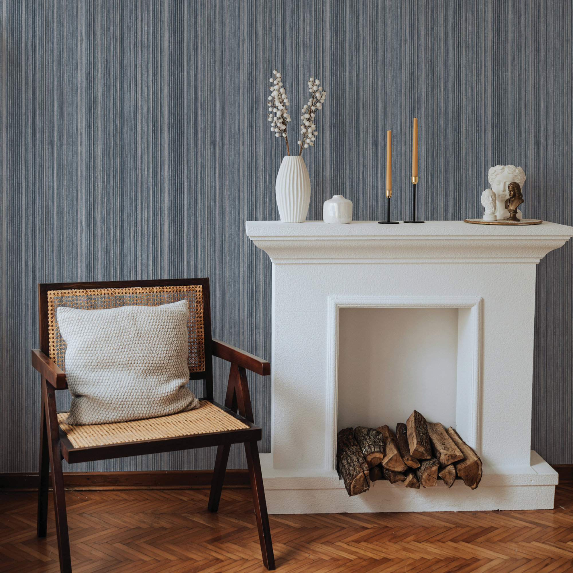 Faux Grasscloth Peel and Stick Wallpaper, Blue, 16.5" L x 20.5" W
