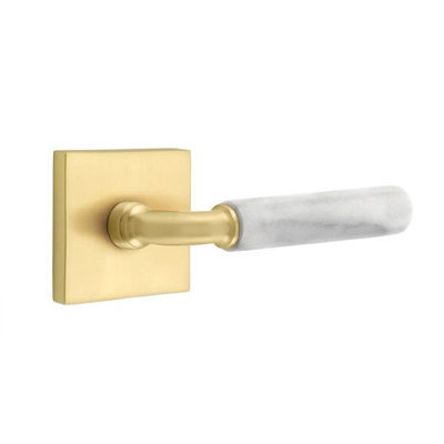 Mortaise intérieure Emtek Select avec rosette carrée et tige R-Bar, levier en marbre blanc
