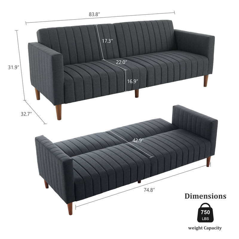 Hansfried 83.8'' Upholstered Convertible futon Sofa bed, Gray