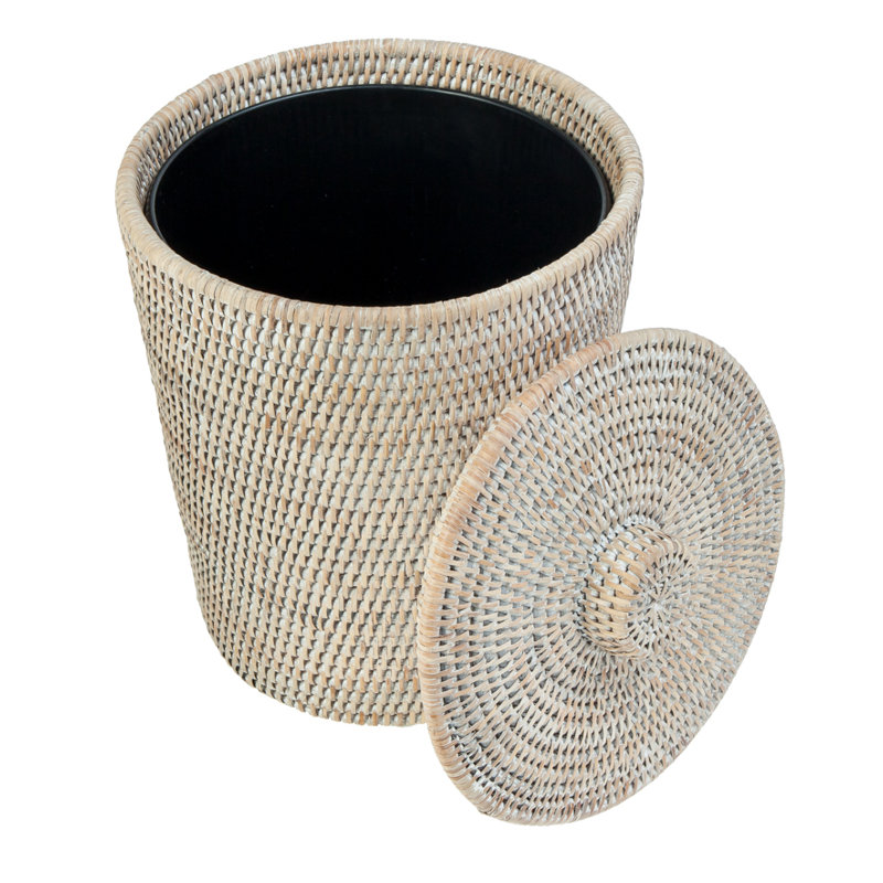 Everard Wicker/Rattan Manual Lift Trash Can, White wash