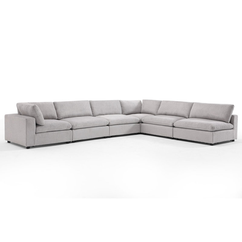 6-Piece Modern Minimalist Soft-Upholstered Sectional With Pillow Back