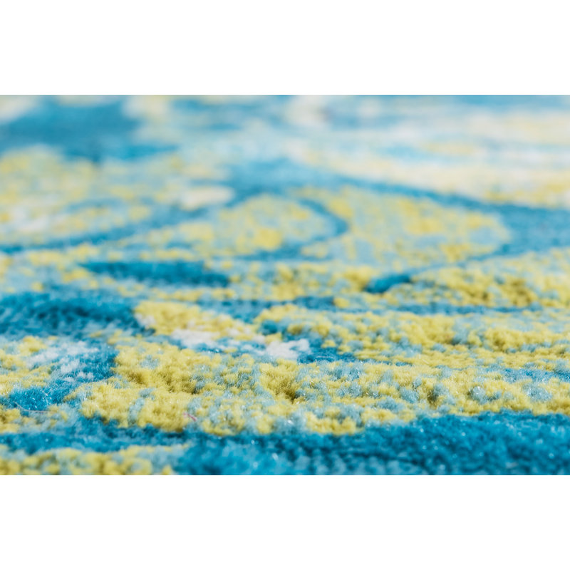 Tapis bleu / noir / vert clair / violet / ivoire Yareli, Tapis de couloir 2 pi x 6 pi 1 po