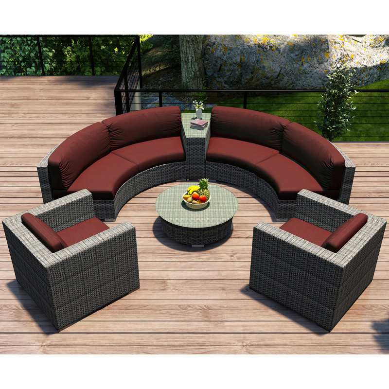 Suffern 6 - Person Modular Patio Conversation Set with Cushions, Canvas Henna Sunbrella® Canvas