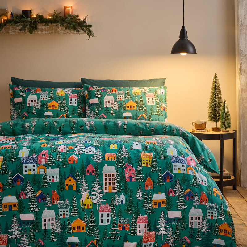 Christmas Festive Forest Reversible Duvet Cover Set, Double Duvet Cover + 2 Standard Pillowcases