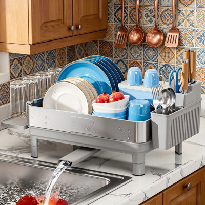 Stainless Steel Dish Drying Rack with Automatic Drainage, Gray