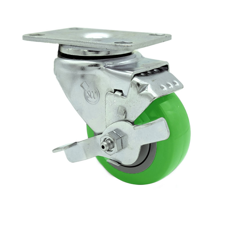 3.5 Inch Green Polyurethane Wheel Swivel Top Plate Caster with Brake SCC