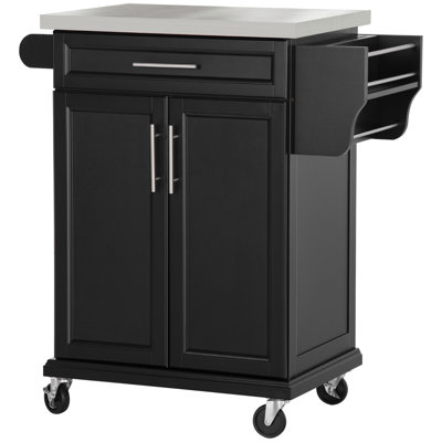 Kitchen Island On Wheels, Rolling Kitchen Cart With Stainless Steel Countertop, Drawer, Towel Rack And Spice Rack, Utility Storage Trolley
