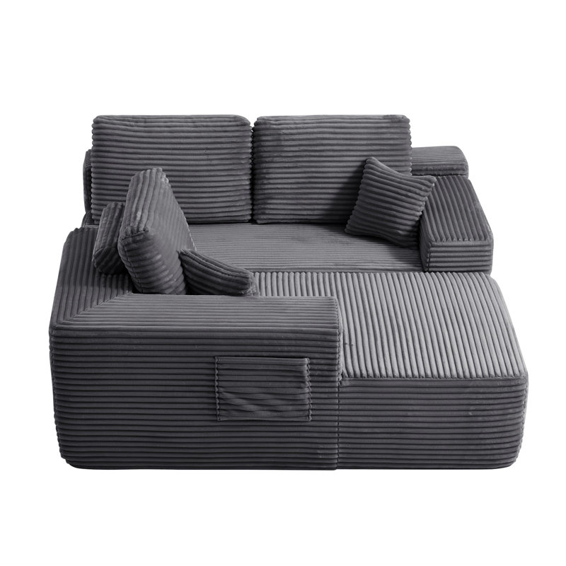 Canapé modulaire 104 po Cloud avec méridienne en forme de L et poches latérales, Tissu gris, Orienté à gauche (vu de face)