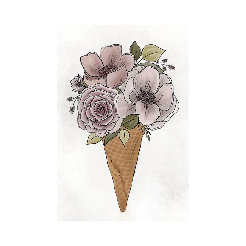 Floral Ice Cream Cone 1 Piece Wrapped Canvas Wall Art, 66.04 cm H x 45.72 cm W x 1.91 cm D