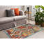 Tapis beige / bleu / orange à motif géométrique en laine tissé à plat de forme rectangulaire Elzada