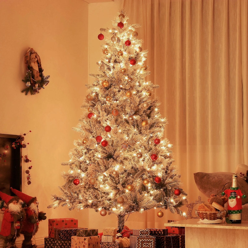 Arbre de Noël artificiel 7,5 pi avec 500 lumières claires et 1530 pointes, arbre de Noël enneigé avec base en métal et arbre de Noël articulé 7,5 pi