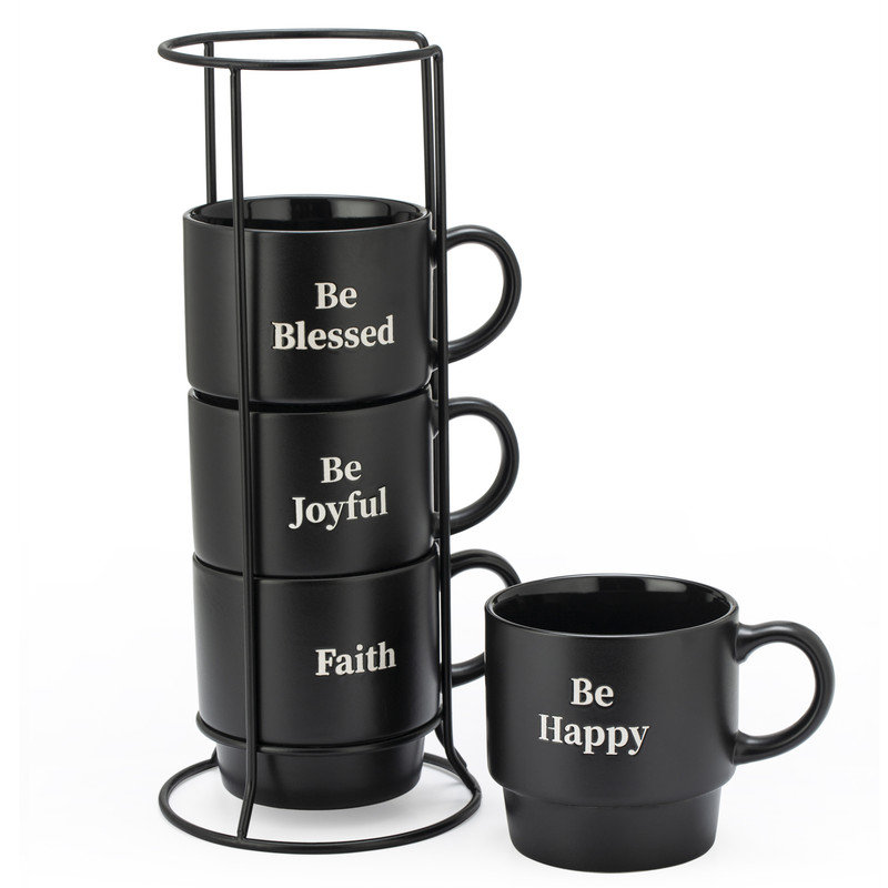 Ensemble de tasses à café en grès empilables Be Happy