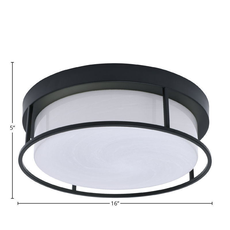 Plafonnier encastré avec verre en marbre blanc, Noir mat, H 5 po x l 16 po x P 16 po