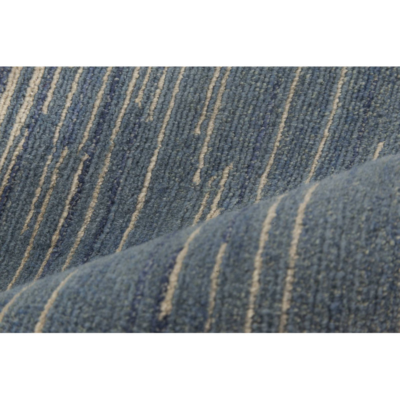 Tapis beige / bleu en laine 3 pi 7 po x 5 pi Modern
