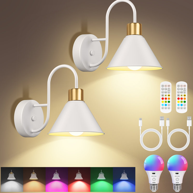 Applique murale moderne à bras à télécommande à intensité variable avec abat-jour en métal à changement de couleur RVB pour le salon, la chambre à coucher