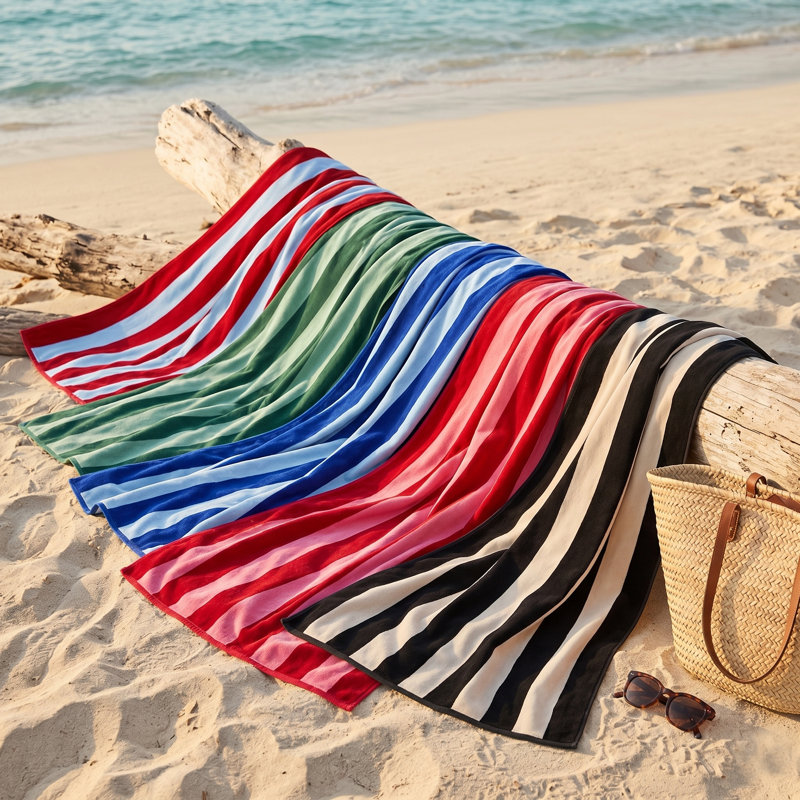 Organic Cotton Striped Beach Towel, Green Striped