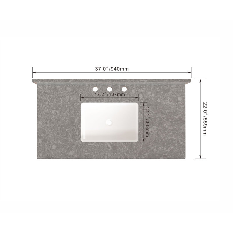 37'' White Ceramic Single Bathroom Vanity Top with Sink