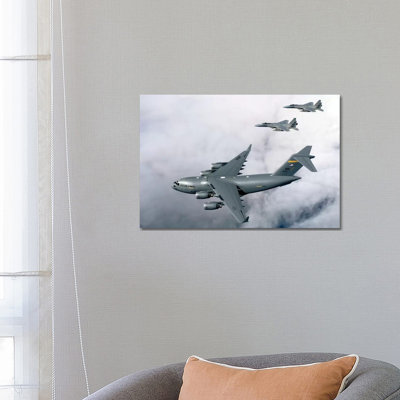 F-15B Eagles Escort The First Hawaii-Based C-17 Globemaster III To Its Home II - Wrapped Canvas Print