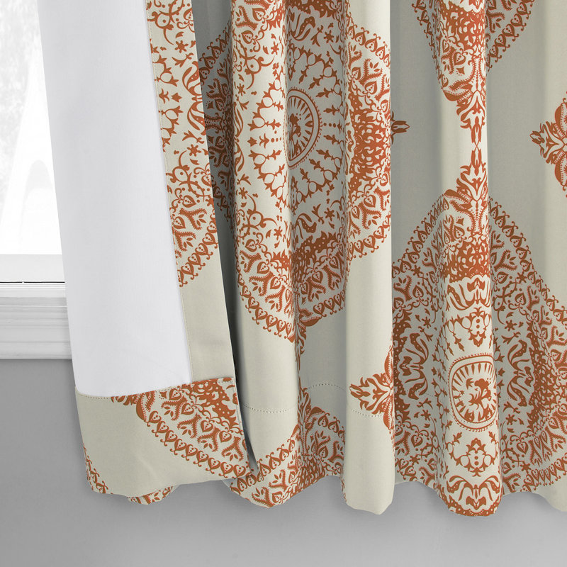 IJlst Henna Printed Room Darkening Curtains for Living Room Bedroom Curtains for Large Window Single Panel