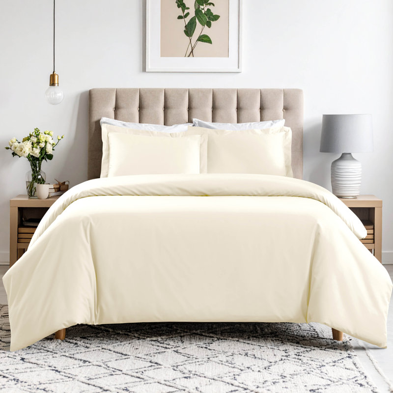 Ensemble de housse de couette en mélange de coton 600 fils Burrier, Housse de couette simple + 1 taie décorative stan, Ivoire