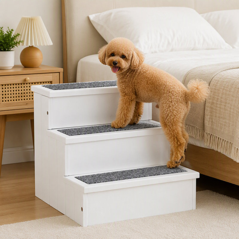Rampe d'escalier antidérapante en bois avec tapis pour animaux de compagnie