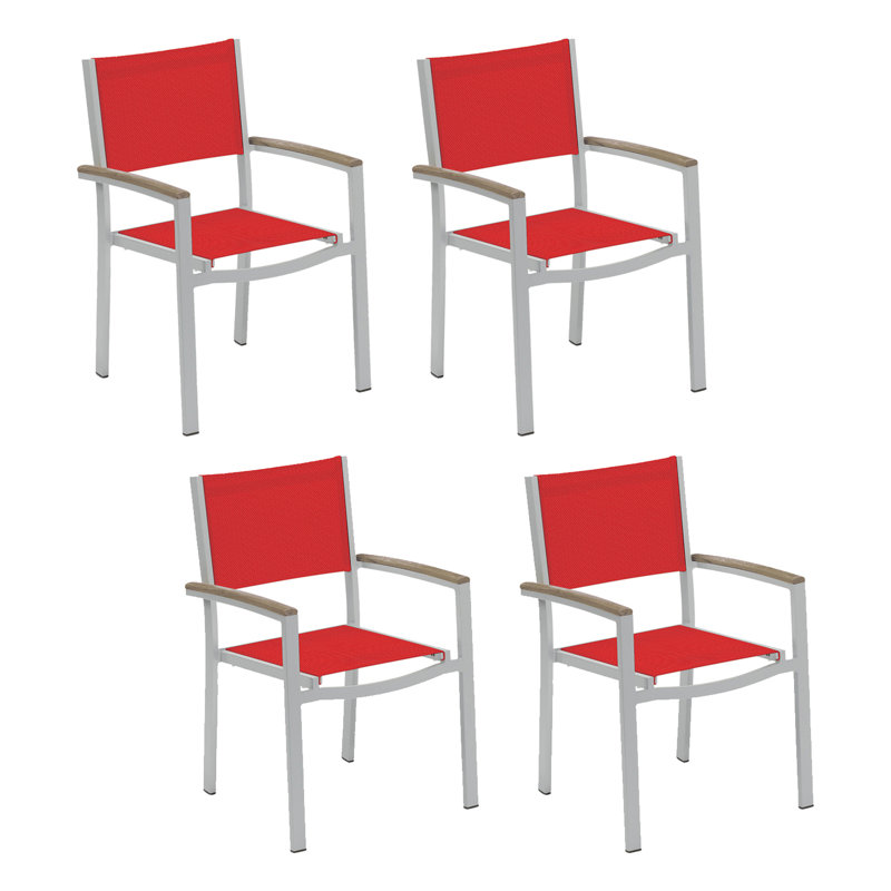 Travira Stacking Patio Arm Chair, Red, Tekwood vintage, Flint