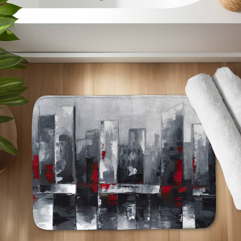 Abstract cityscape Bath Mat with Non-Slip Backing - Quick Dry Memory Foam Bathroom Rug - Absorbent - Modern Plush Spa-Style - Machine Washable