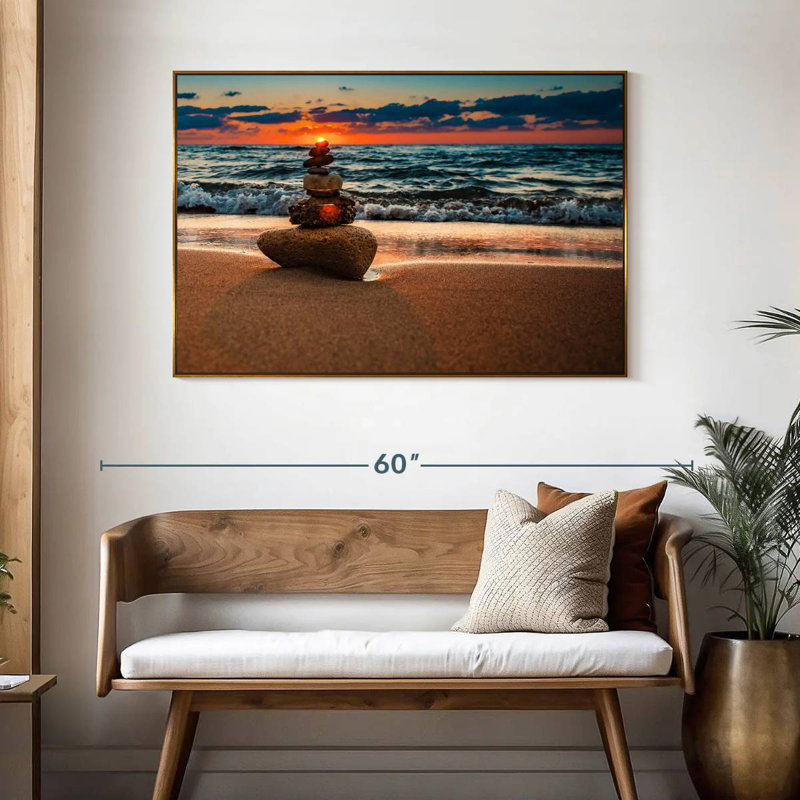Zen coucher de soleil, 46 po x 31 po, Cadre flottant doré