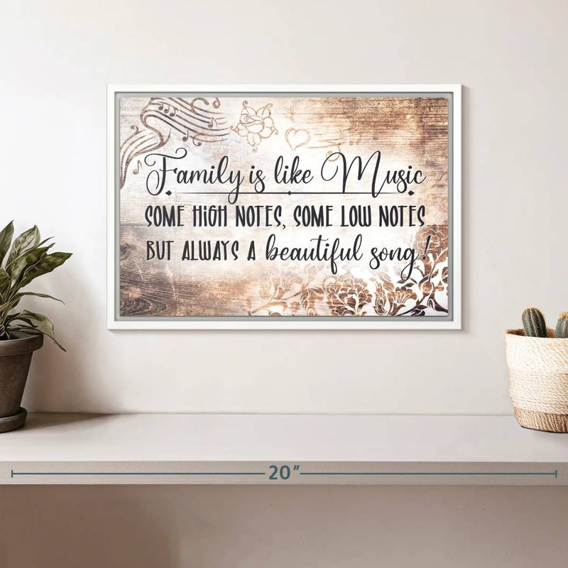 Family Is Like Music, typographie, Cadre flottant blanc, 31 po x 21 po