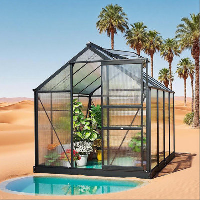 6.2'X8.3'X6.6' Gray Outdoor Aluminum Walk-In Polycarbonate Greenhouse