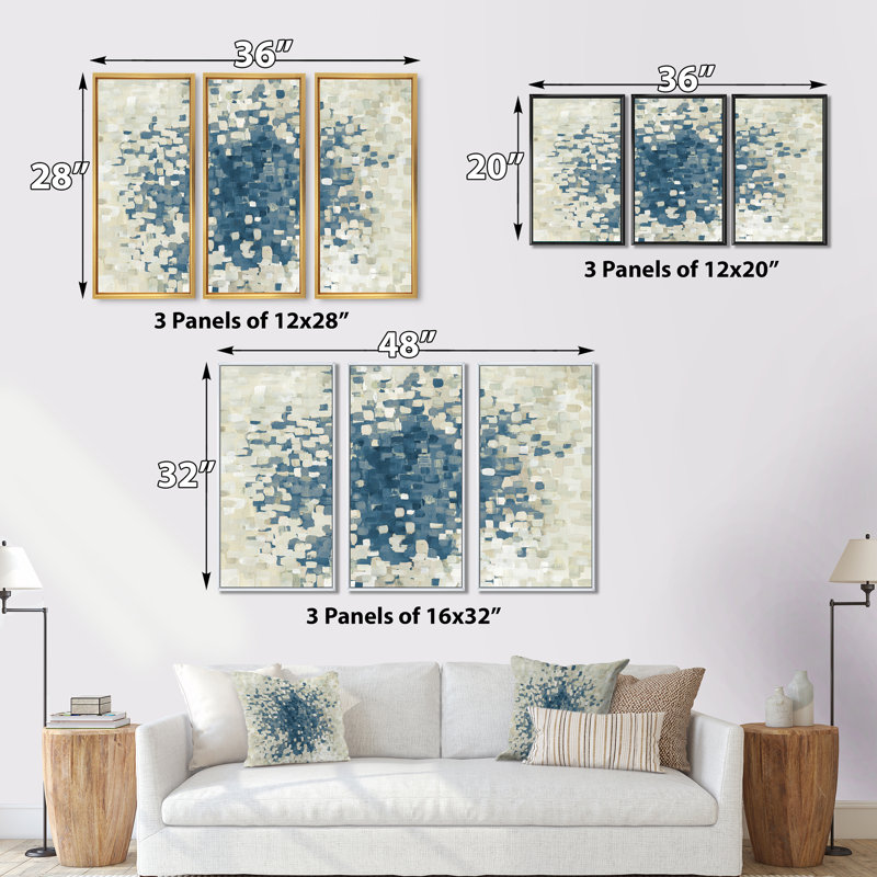 «Geometric Blue Spots», ensemble de 3 reproductions d'art moderne sur toile encadrées, Noir, noir, noir, noir