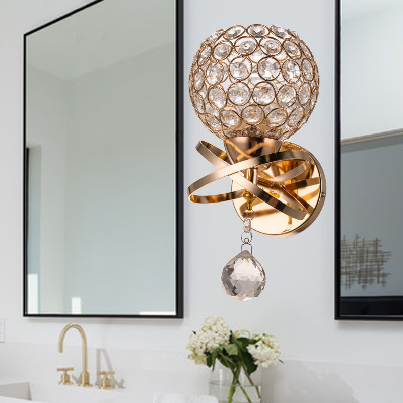 1-Light Crystal Global Armed Sconce, Gold