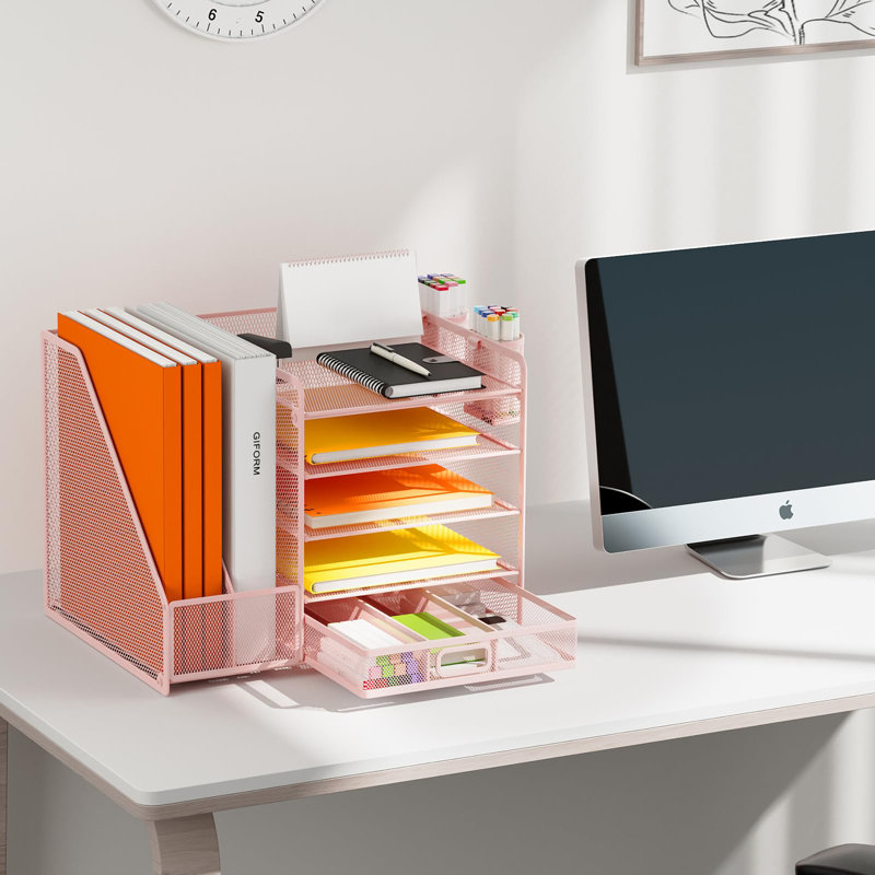 Metal Stackable File Organiser, Pink