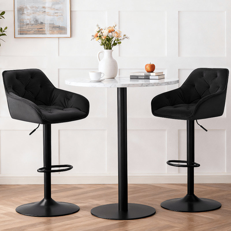 Swivel Upholstered Adjustable Height Counter Stool, Black