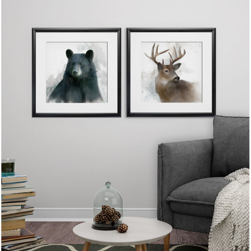 « rain mouse bear », ensemble de 2 reproductions encadrées, Cadre noir