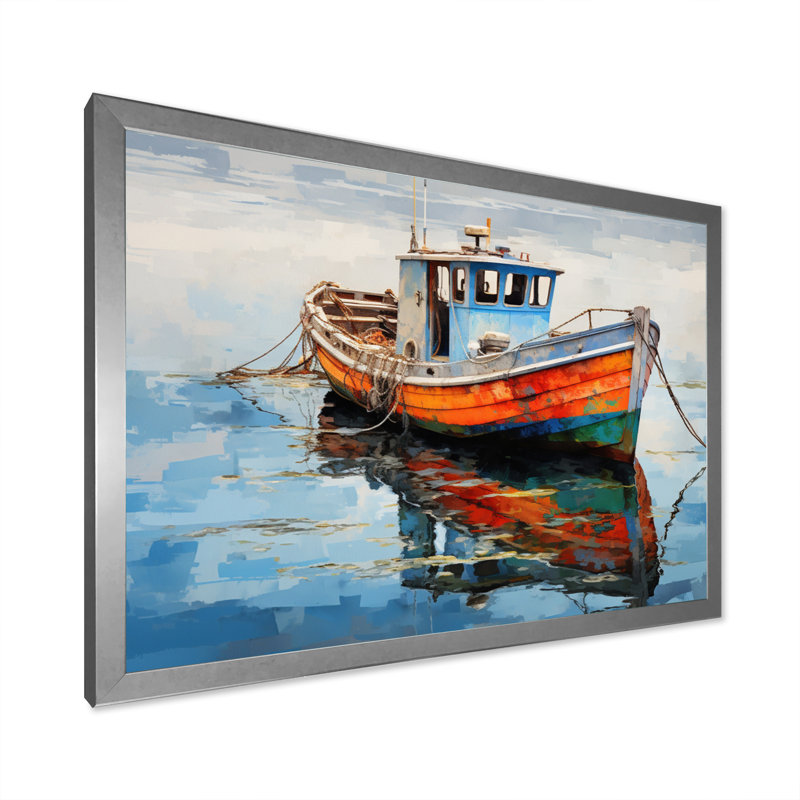 Mélodie de bateau de pêche I - Reproduction, H 24 po x l 32 po x P 1 po, Cadre photo argenté