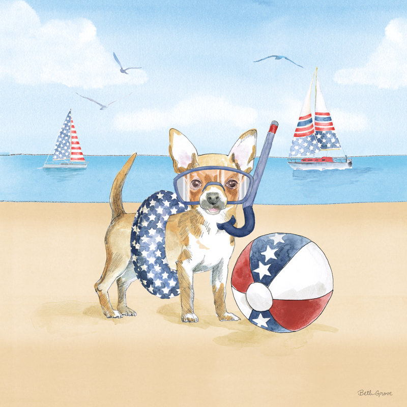 «Summer Paws Patriotic II» par Beth Grove - reproduction d'art sur toile tendue, H 36 po x l 36 po, Toile tendue, No