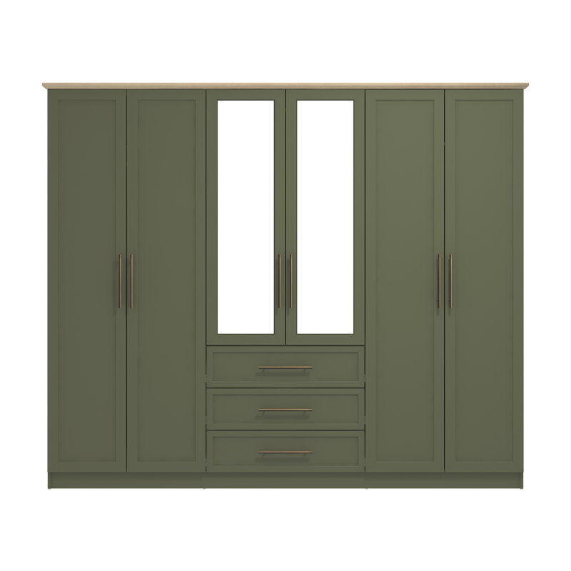 6 Door 3 Drawer Wardrobe with Mirror, Kale Green