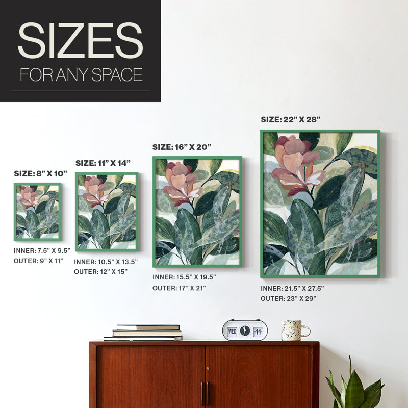 Lush Gardens Framed Print - Solid Wood, 15" H x 12" W, Green
