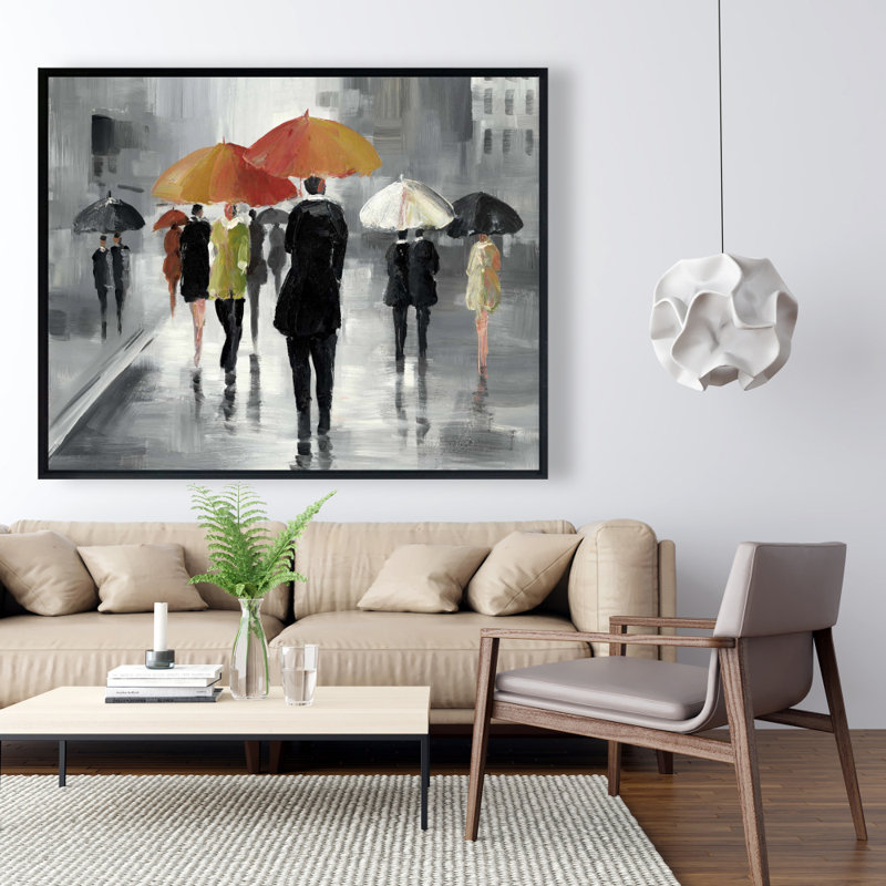 Street Scene With Umbrellas Print On Canvas