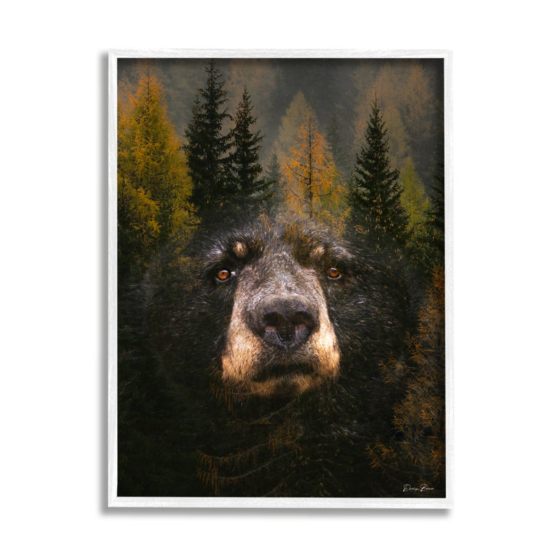 Abstrait ours noir sauvage F par Denise Brown 966, Giclée encadrée blanc bord de mer, H 14 po x l 11 po x P 1,5 po