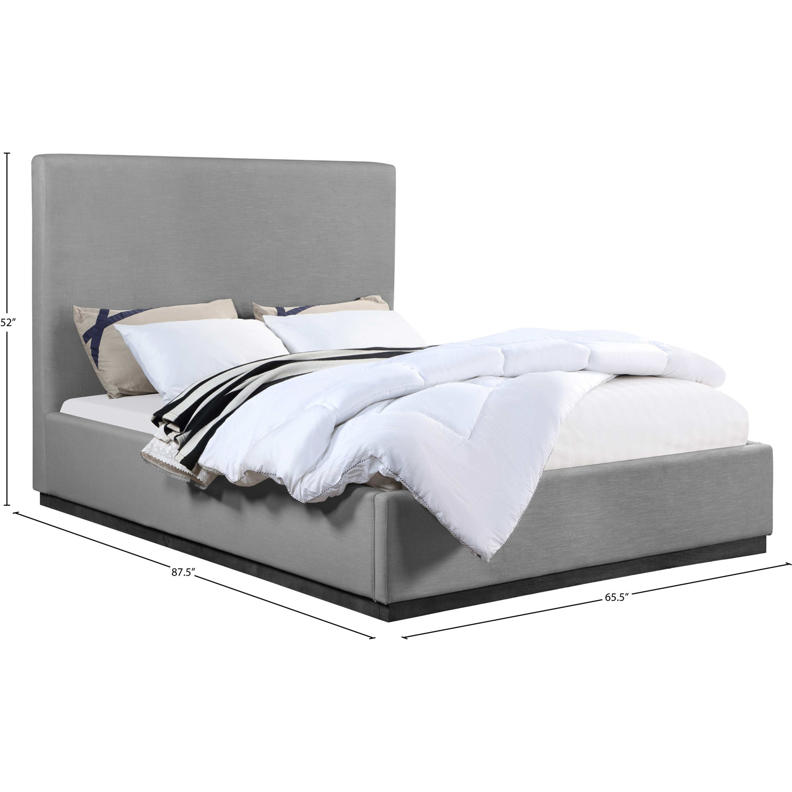 Citori Upholstered Panel Bed, Grey Linen Textured Fabric, Queen