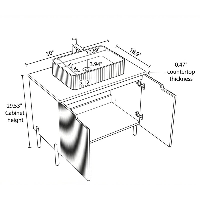 30" Free Standing Single Bathroom Vanity with Sink, White