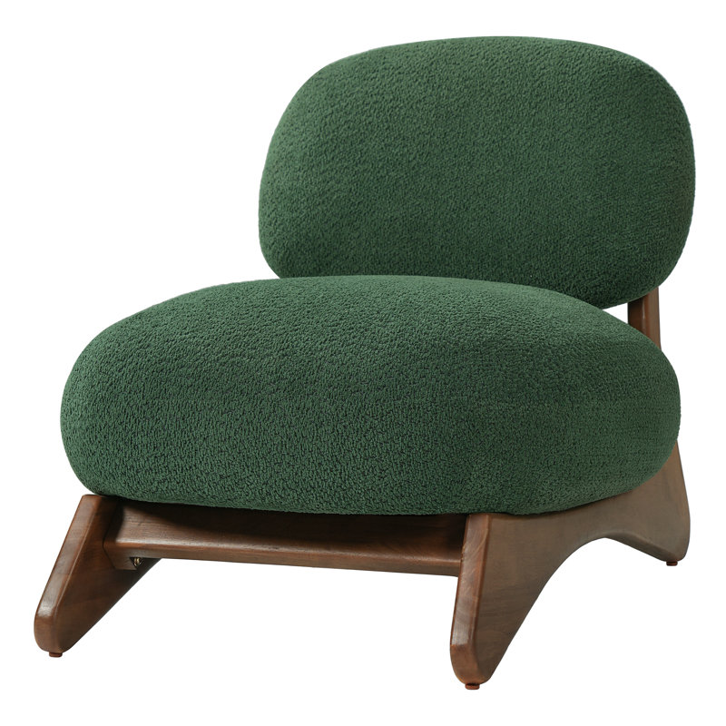 Chaise d'appoint rembourrée avec structure en bois massif Wren, Coussin vert olive / structure en noyer