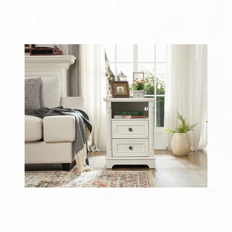 Table d'appoint 2 tiroirs, Blanc