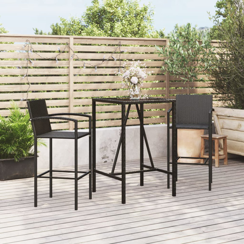 Patio Dining Set with, Black, 110 cm H x 70 cm W x 70 cm D, 3, Black, 2