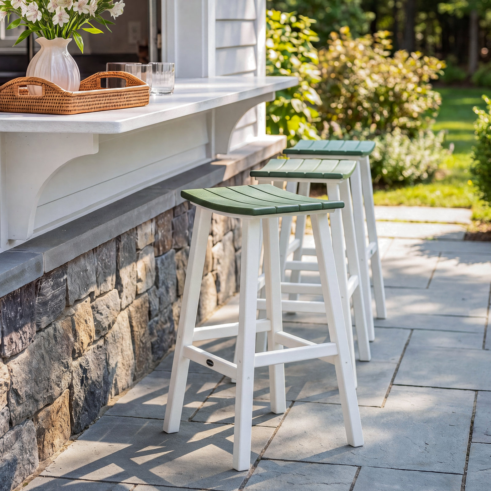 POLYWOOD® Contempo Saddle Bar Stool, Green, White