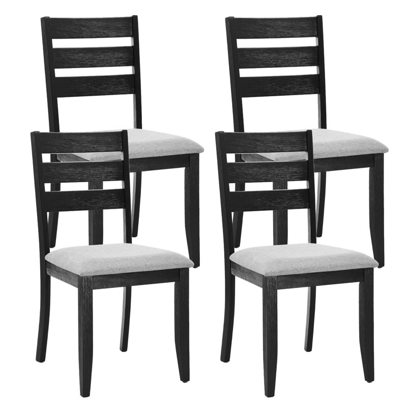 Archy 17" wide Rustic Farmhouse Solid Wood Ladder Back Upholstered Dining Side Chair, Black
